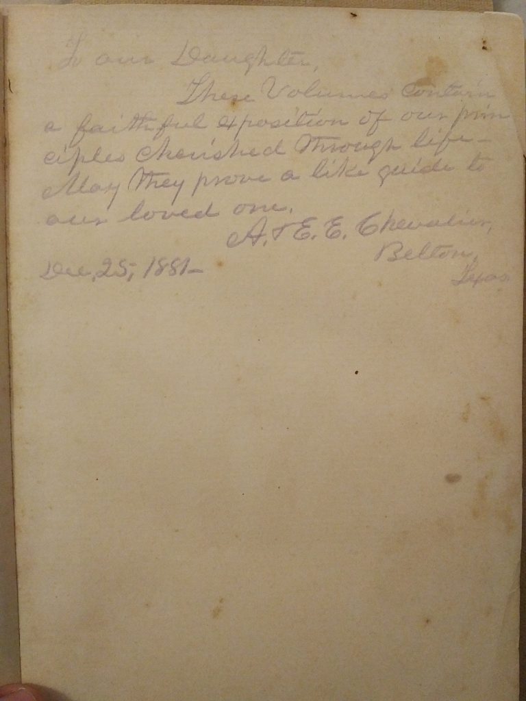 Inscription found in Jefferson Davis’s The Rise and Fall of the Confederate Government (1881). Photo courtesy of Aaron Atkinson.